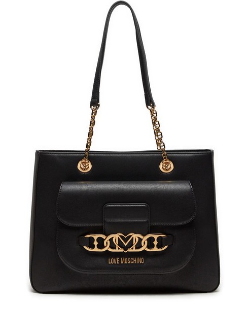 LOVE MOSCHINO HEART CHAIN Geantă shopper de umăr negru - Genți femei