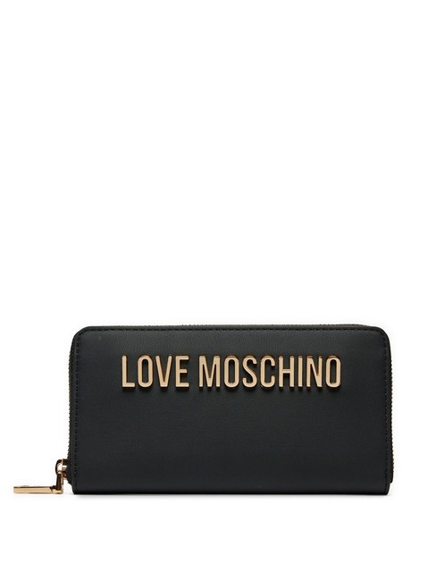 LOVE MOSCHINO METALLIC LOGO Fermoar mare în jurul portofelului negru - Portofele femei
