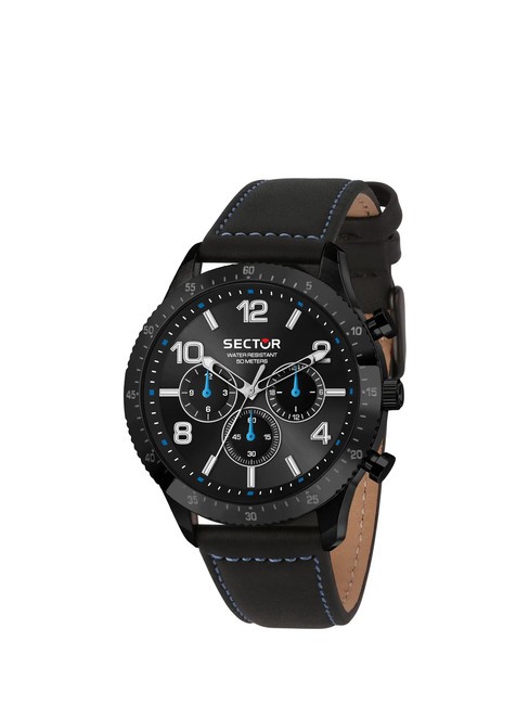 SECTOR 270  Ceas multifunctional cu curea din piele negru - Ceasuri