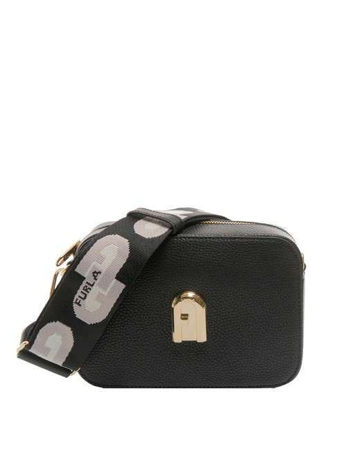 FURLA GARDENIA Geanta husa aparat foto din piele cu imprimeu keria tonuri de negru+gheata - Genți femei