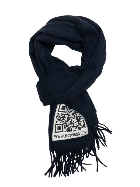 MOSCHINO QR CODE Eșarfă de lână cu franjuri albastru - Eșarfe