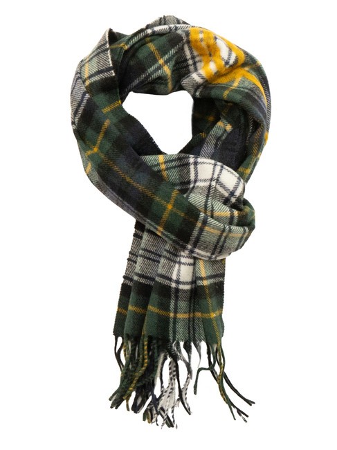 MOSCHINO TARTAN Eșarfă de lână cu franjuri verde - Eșarfe