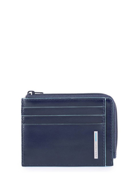 PIQUADRO BLUE SQUARE  Suport card din piele, cu fermoar albastru - Portofele femei
