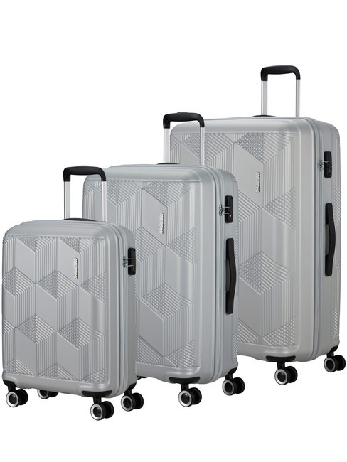 AMERICAN TOURISTER SUNCHASER Set cărucior cabină + mediu + mare SILVER - Set trolere