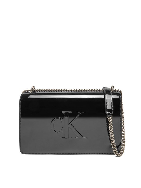 CALVIN KLEIN SCULPTED Geanta convertibila cu efect patent pvh negru - Genți femei