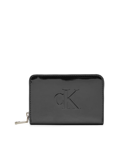 CALVIN KLEIN SCULPTED Portofel mediu din piele lacuita pvh negru - Portofele femei