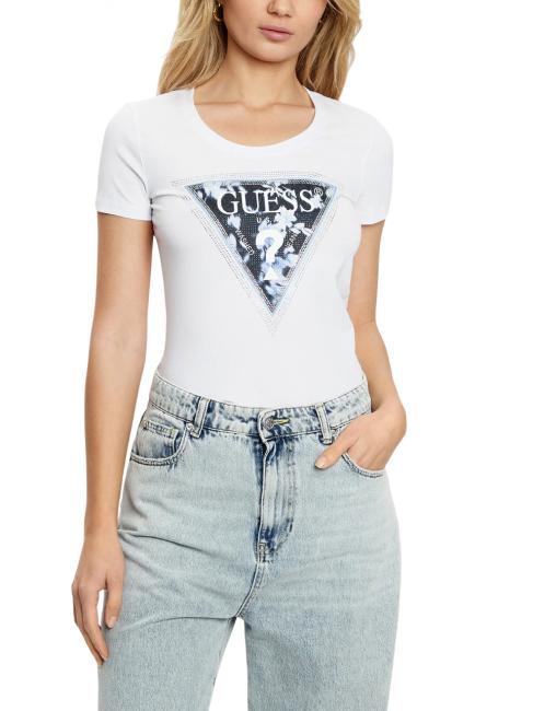GUESS SS CN TRIANGLE FLOWER Tricou din bumbac alb purpuriu - tricou