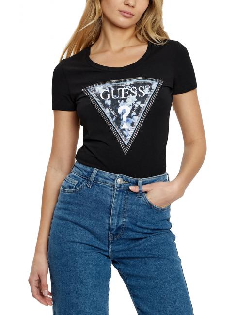 GUESS SS CN TRIANGLE FLOWER Tricou din bumbac jetbla - tricou