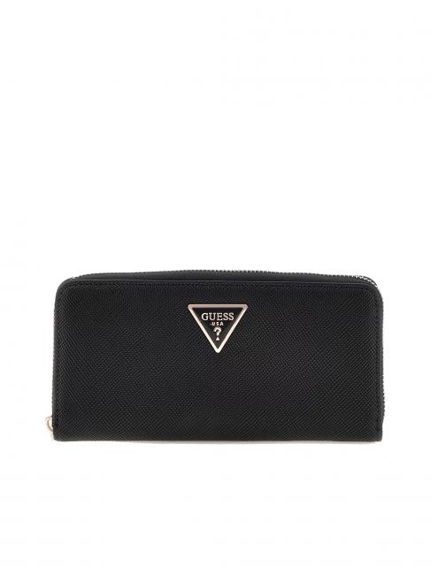 GUESS LAUREL Portofel mare cu imprimeu saffiano BLACK - Portofele femei