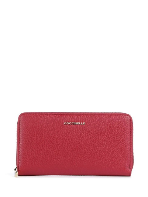 COCCINELLE METALLIC SOFT Portofel din piele texturată cu fermoar sangrie - Portofele femei
