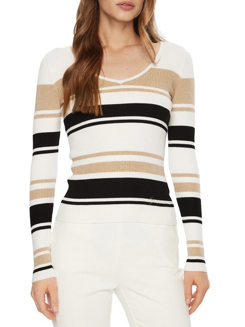 GUESS EVIE STRIPED  Cămașă cu dungi alb negru aur str - Pulovere pentru femei