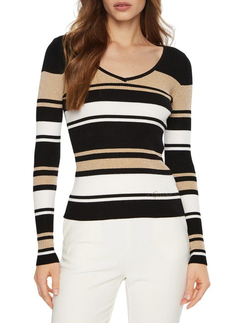 GUESS EVIE STRIPED  Cămașă cu dungi aur alb negru str - Pulovere pentru femei