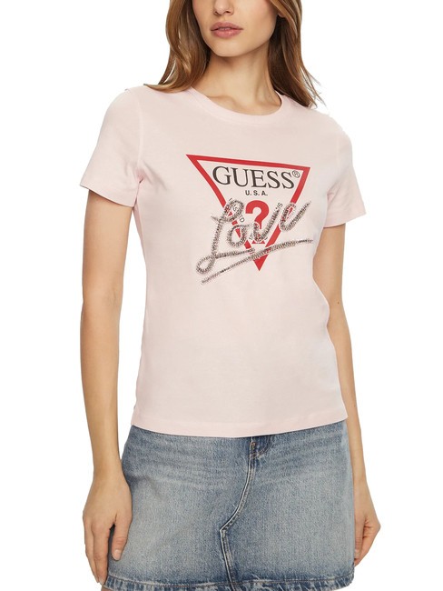 GUESS SS CN TRIANGLE LOVE Tricou din bumbac roz cu cheie redusă - tricou