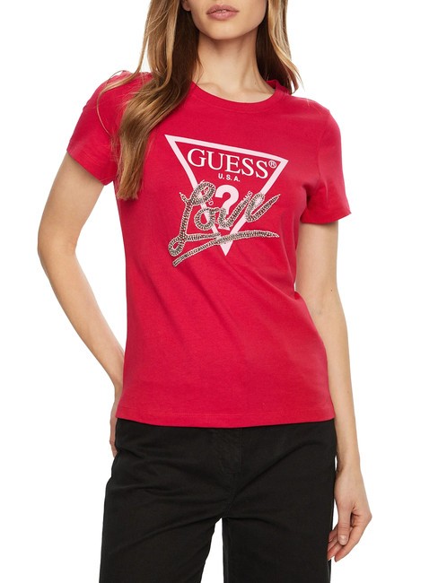 GUESS SS CN TRIANGLE LOVE Tricou din bumbac roșu sălbatic - tricou
