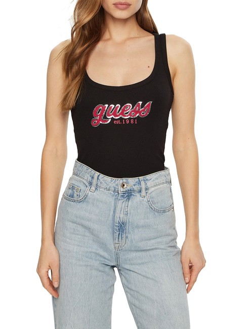 GUESS CHENILLE LOGO  Top din bumbac jetbla - tricou