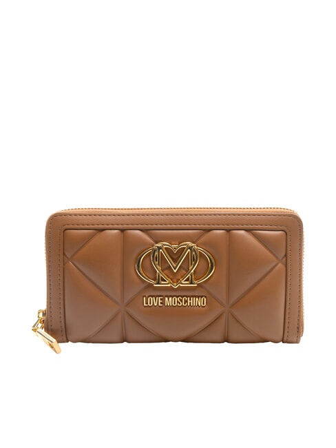 LOVE MOSCHINO GEOMETRIC Fermoar mare în jurul portofelului cămilă - Portofele femei
