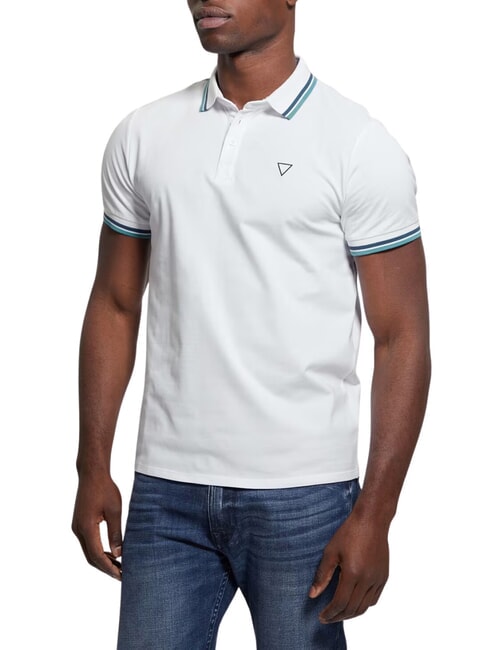 GUESS PIQUE Tricou polo stretch cu mâneci scurte alb pur albastru mut - maiou Polo