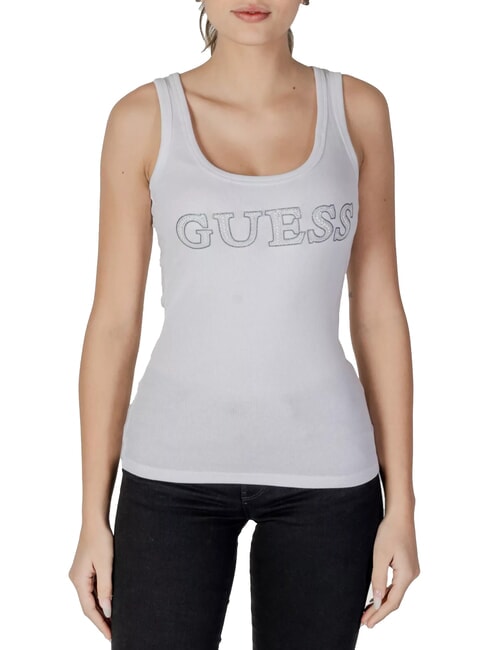 GUESS SL EMBELLISHED LOGO Top cu strasuri cu logo alb purpuriu - tricou