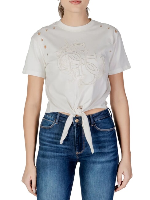 GUESS CN SS EYELET Tricou cu nod si broderie cremwhi - tricou