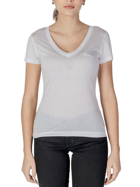 GUESS VN SS LIGHT BASIC Tricou moale cu decolteu în V alb purpuriu - tricou