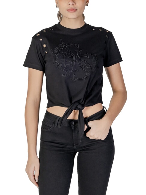 GUESS CN SS EYELET Tricou cu nod si broderie jetbla - tricou
