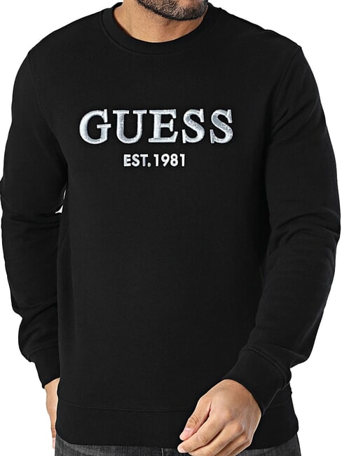 GUESS BEAU Hanorac cu gât crew cu broderie logo jetbla - hanorace