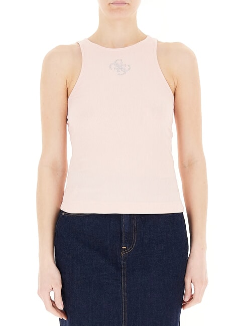 GUESS NEW SL ROUND GUENDALINA Top cu logo cu strasuri 4G perla roz - tricou