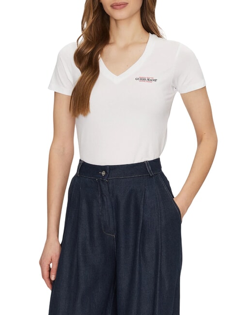 GUESS JEANS SS VN SLIM Tricou din bumbac alb purpuriu - tricou