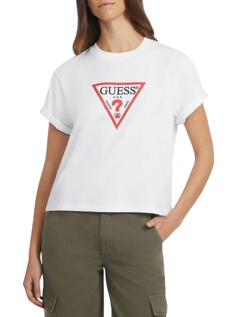 GUESS JEANS SS CN BOXY ICONIC  Tricou din bumbac alb purpuriu - tricou