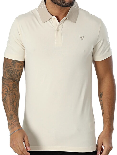 GUESS NOLAN SS Tricou polo stretch cu mâneci scurte nisip de stațiune - maiou Polo