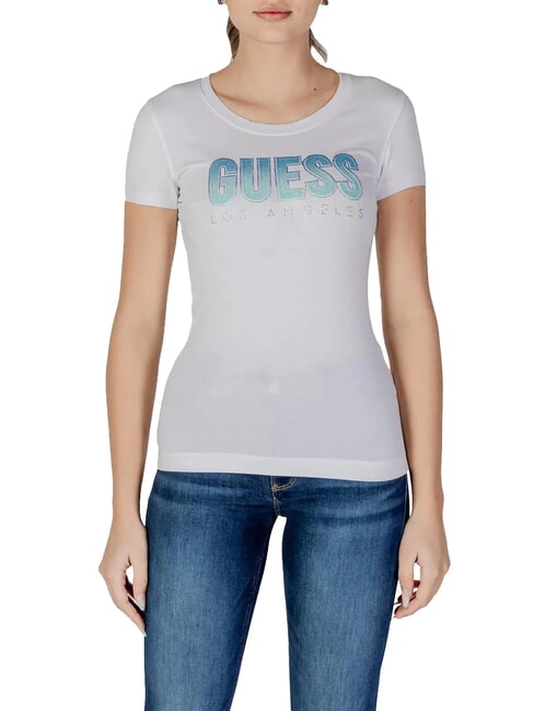 GUESS CN SS GLITTER  Tricou din bumbac alb purpuriu - tricou