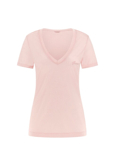 GUESS VN SS LIGHT BASIC Tricou moale cu decolteu în V perla roz - tricou