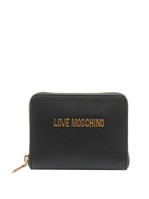 LOVE MOSCHINO METALLIC LOGO Portofel mediu cu fermoar negru - Portofele femei