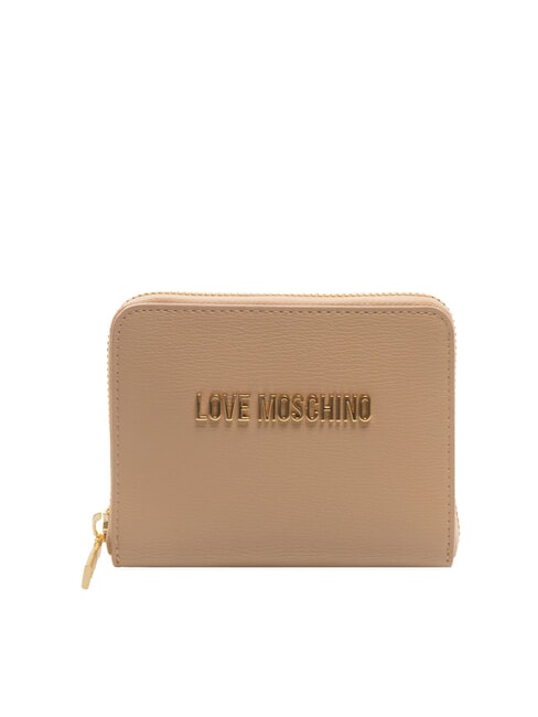 LOVE MOSCHINO METALLIC LOGO Portofel mediu cu fermoar nisip - Portofele femei