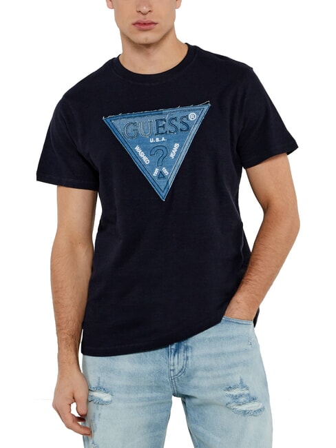 GUESS TRIANGLE Tricou cu plasture maxi logo jetbla - tricou