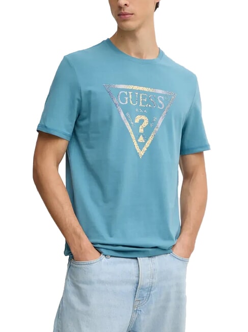 GUESS TRIANGLE Tricou cu maxi imprimeu albastru furtună sălbatică - tricou