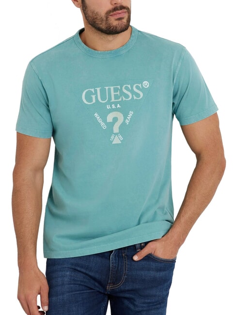 GUESS TRIANGLE Tricou din bumbac cu imprimeu teal moale - tricou
