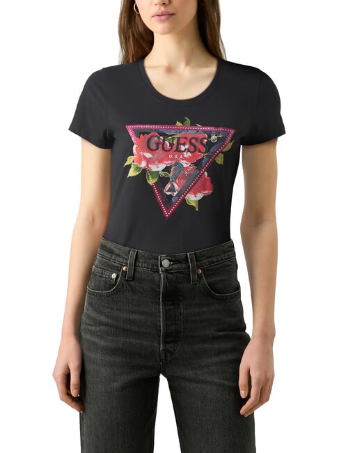 GUESS TRIANGLE Tricou cu imprimeu floral jetbla - tricou