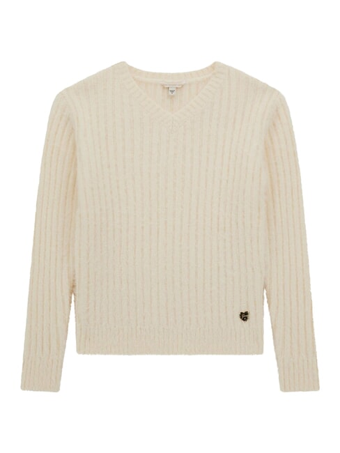 GUESS KIDS Pulover cu decolteu în V cu coaste cremwhi - Pulovere pentru copii