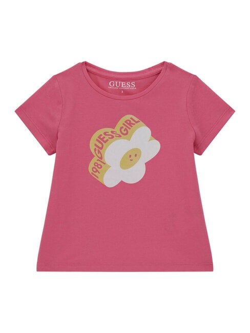 GUESS KIDS Tricou cu imprimeu cu flori trandafir caramel - Tricou copil