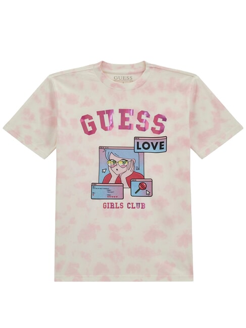 GUESS KIDS Tricou cu model imprimat tie colorant roz - Tricou copil