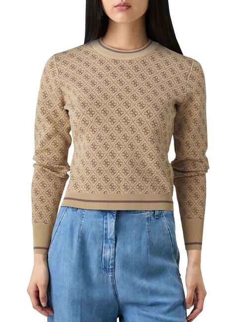 GUESS LISE 4G Cardigan cu decolteu cafea și travertin - Pulovere pentru femei
