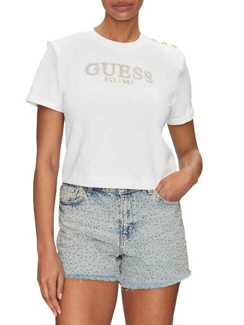 GUESS CN SS CROPPED Tricou din bumbac alb purpuriu - tricou