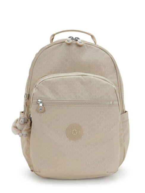 KIPLING SEOUL L Rucsac pentru laptop de 15". semnătură bej în relief - Rucsacuri pentru școală și timp liber