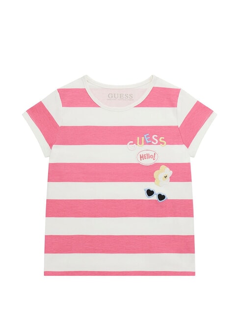 GUESS KIDS Tricou cu dungi alb și fucsia st - Tricou copil