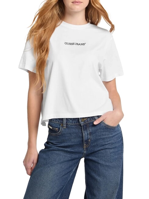 GUESS JEANS SS CN BOXY EMBRO Tricou din bumbac alb purpuriu - tricou