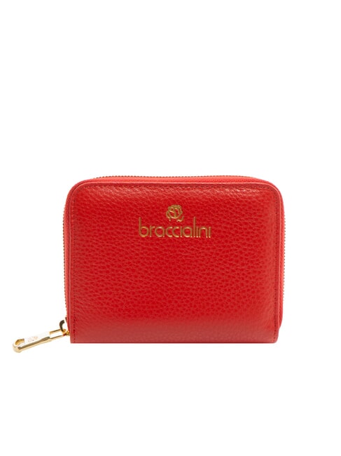 BRACCIALINI BASIC Portofel din piele mic cu fermoar roșu - Portofele femei