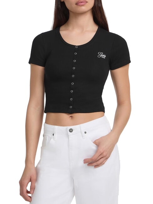 GUESS JEANS SL CN SNAP EMBRO  tricou jetbla - tricou