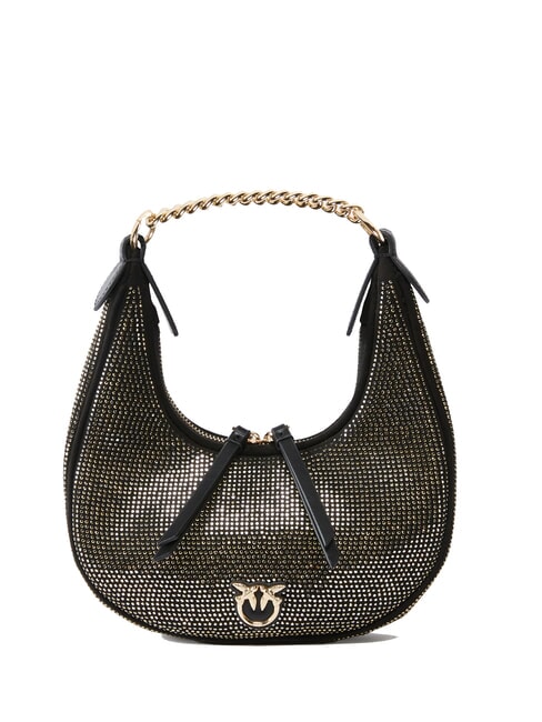 PINKO BRIOCHE Mini geantă de umăr din strass complet limuzină neagră-aur strălucitor - Genți femei