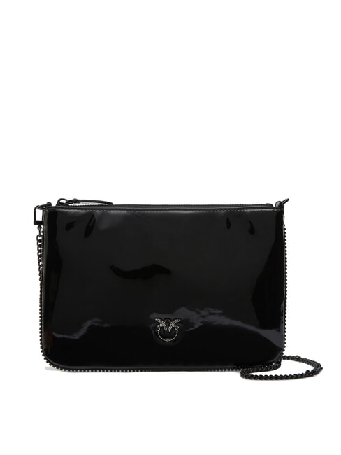 PINKO FLAT Geantă clutch strălucitoare cu sigla cu strasuri culoare bloc de limuzină neagră - Genți femei
